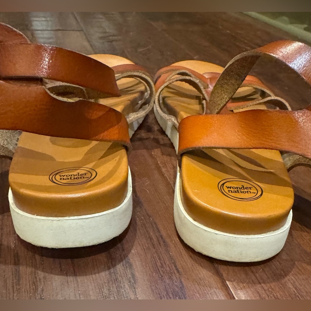 Wonder Nation Brown Strappy Flat Sandals Minimalist Gladiator Size 5 - Picture 4 of 5